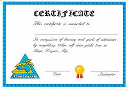 The Jetski-Safari certificate of accomplishment