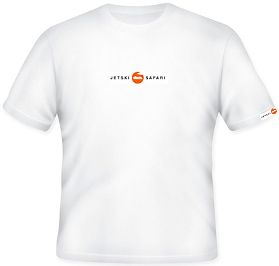 The Jetski-Safari promotional t-shirt in white with the logo imprint